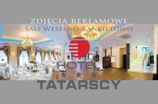 Sala Weselno-Bankietowa w Hotelu Tatarscy w Kalwarii Zebrzydowskiej. Zdjęcie reklamowe pokazujące całą salę