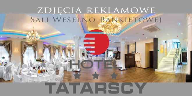 Sala Weselno-Bankietowa w Hotelu Tatarscy w Kalwarii Zebrzydowskiej. Zdjęcie reklamowe pokazujące całą salę