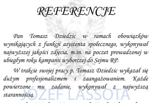 Referencje z biura poselskiego Józefa Lassoty