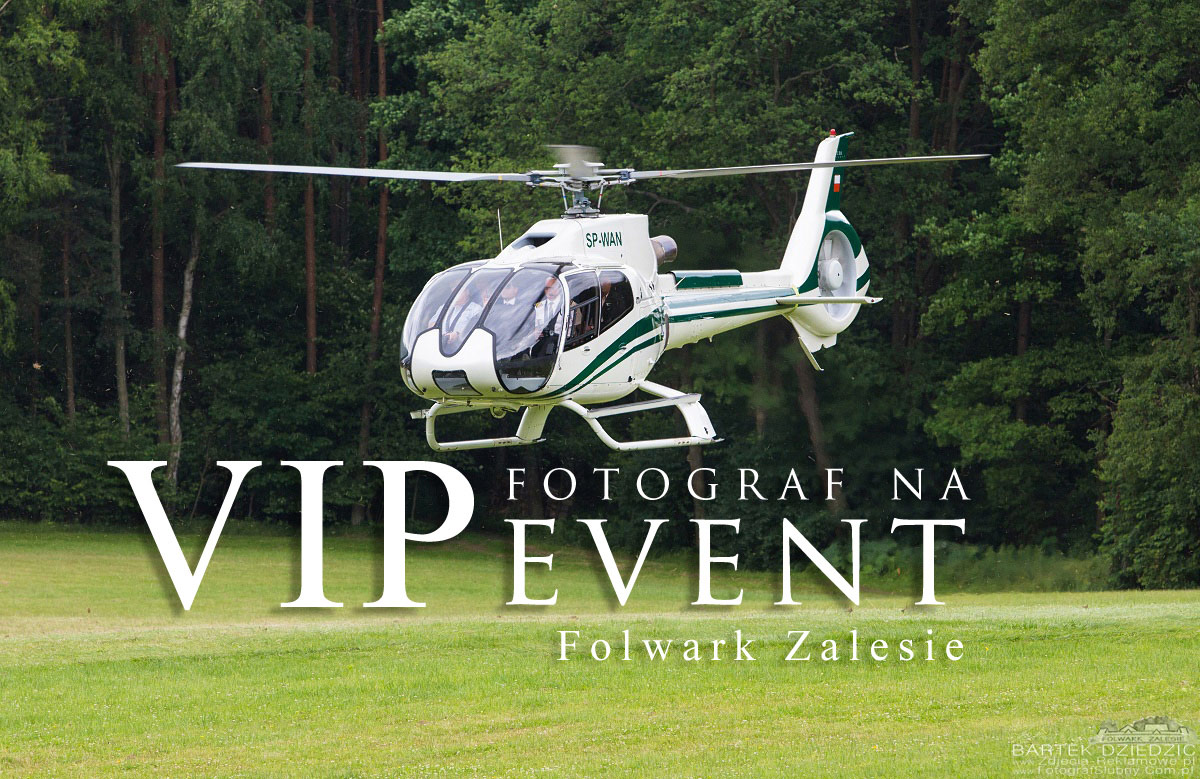 Fotograf na event dla Vipów. Lądowanie Helikoptera z Vipami na lądowisku w Folwarku Zalesie koło Krakowa.